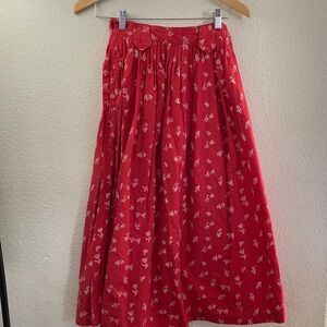 Vtg Red A-Line maxi Skirt 100% cotton farm cottage hippie